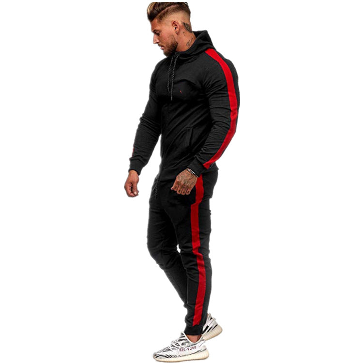 Herren figurbetonter Kapuzen-Trainingsanzug mit durchgehendem Reißverschluss, Kordelzug und kontrastierendem Seitenstreifen Shop Nory