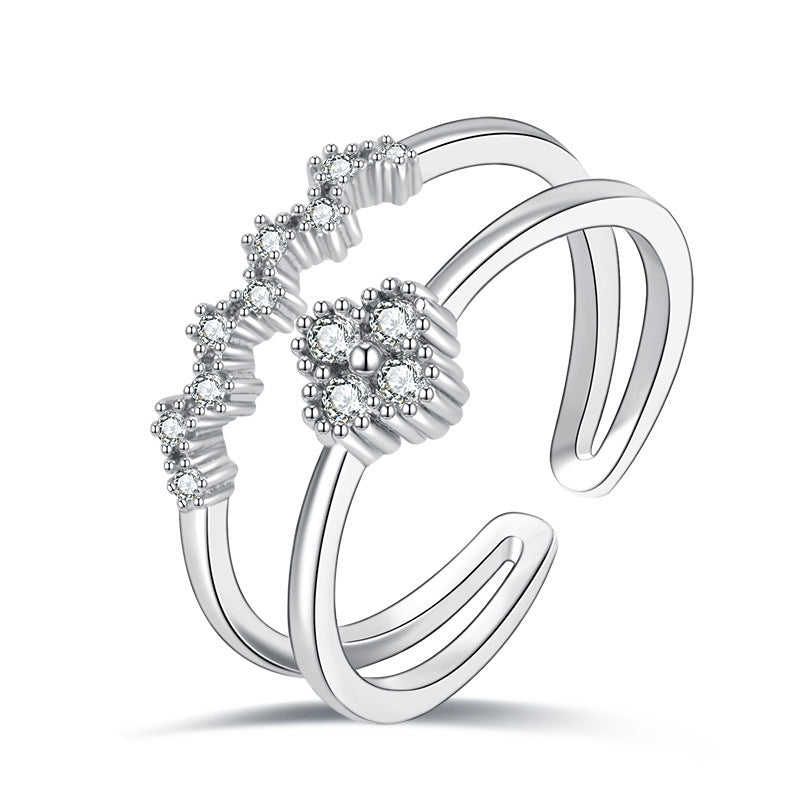 Damen Offener Ring mit floralem Design und funkelnden Zirkonia Shop Nory