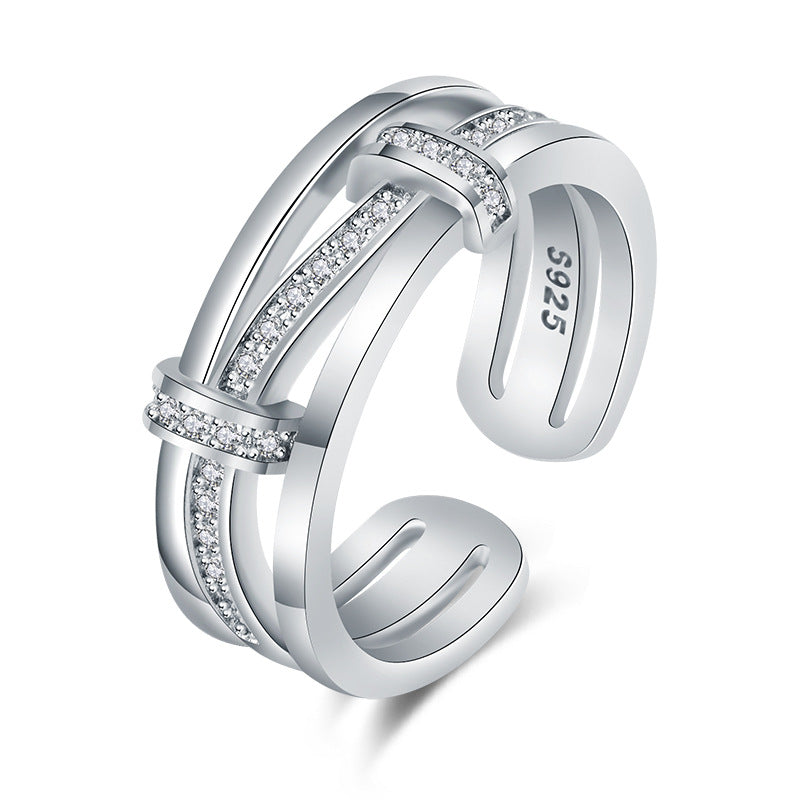 Damen Offener Zirkonia-Ring mit elegantem Wellen-Design Shop Nory