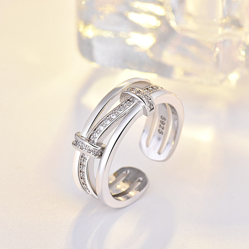 Damen Offener Zirkonia-Ring mit elegantem Wellen-Design Shop Nory