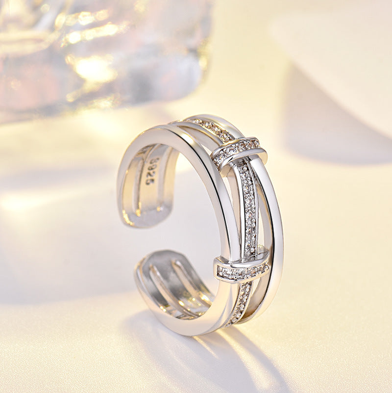Damen Offener Zirkonia-Ring mit elegantem Wellen-Design Shop Nory