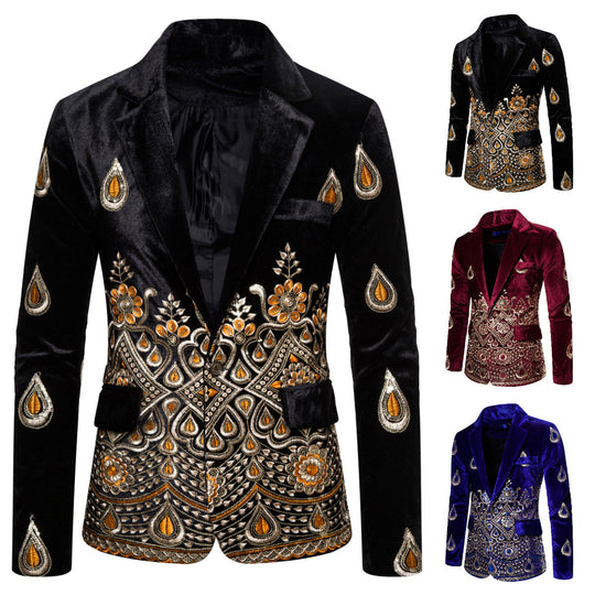Herren Prunkvolles besticktes Samt‑Sakko mit Ornament- und Paisleystickerei Shop Nory