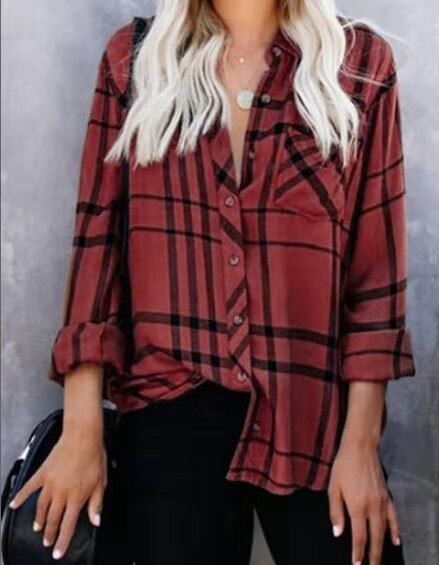 Damen Oversize-Hemdbluse mit Karomuster, Brusttasche und umkrempelbaren Ärmeln Shop Nory