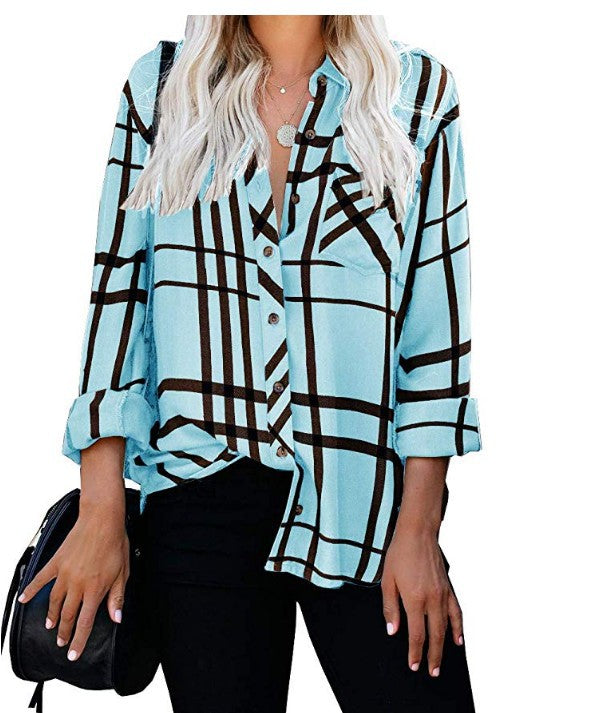 Damen Oversize-Hemdbluse mit Karomuster, Brusttasche und umkrempelbaren Ärmeln Shop Nory