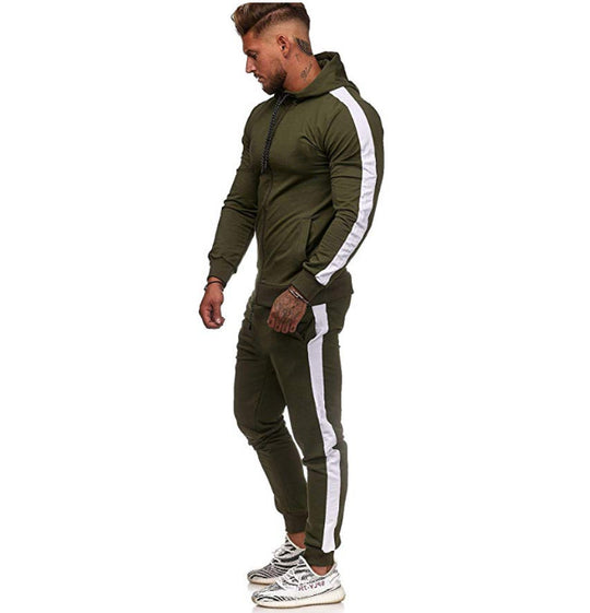 Herren figurbetonter Kapuzen-Trainingsanzug mit durchgehendem Reißverschluss, Kordelzug und kontrastierendem Seitenstreifen Shop Nory