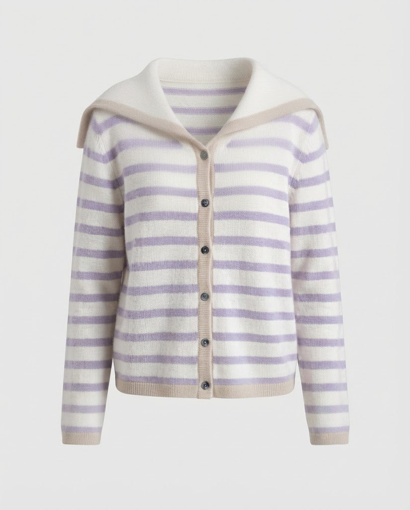 Damen Breton-inspirierter Kapuzen-Cardigan mit soften Feinstrickstreifen Shop Nory