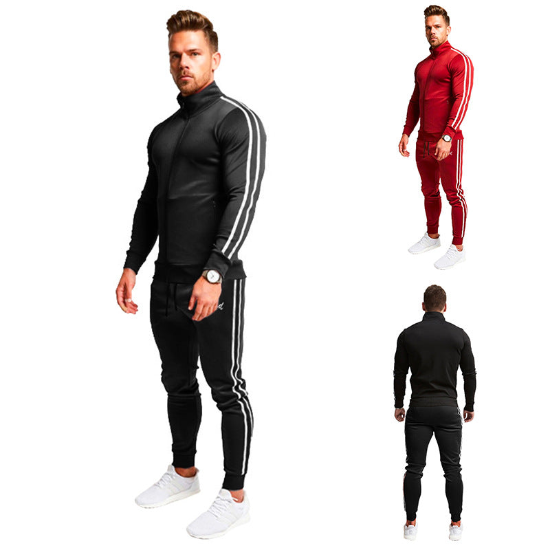Herren Athletischer Slim-Fit Trainingsanzug mit Stehkragen, Zip-Jacke und Jogger mit Seitenstreifen Shop Nory