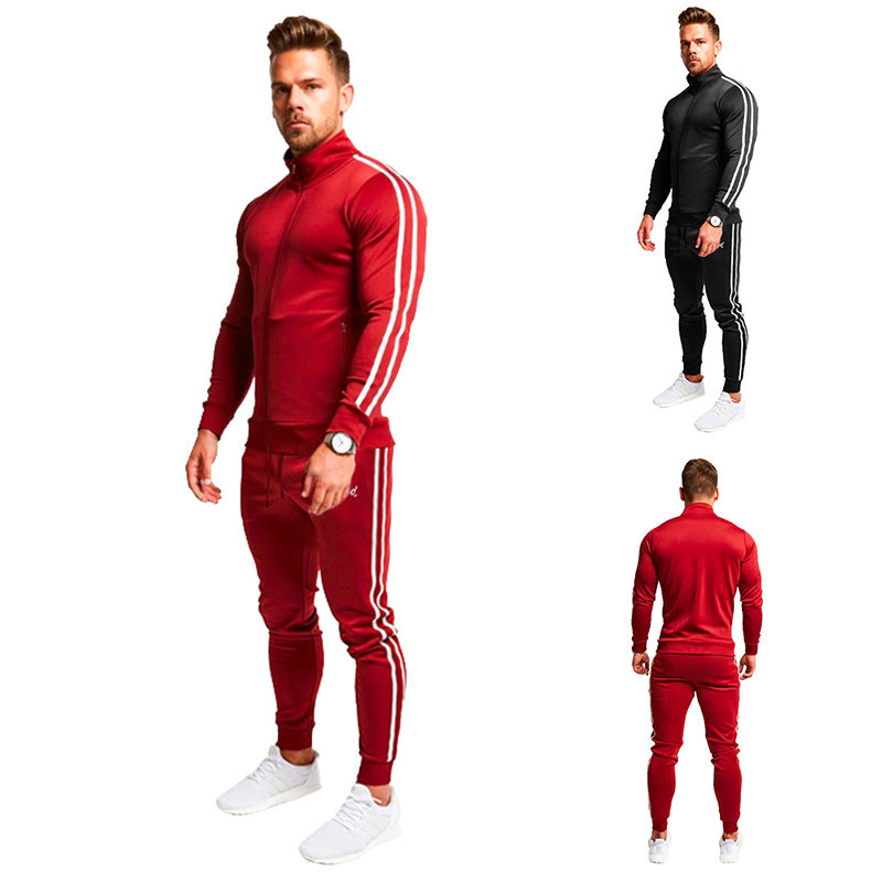 Herren Athletischer Slim-Fit Trainingsanzug mit Stehkragen, Zip-Jacke und Jogger mit Seitenstreifen Shop Nory