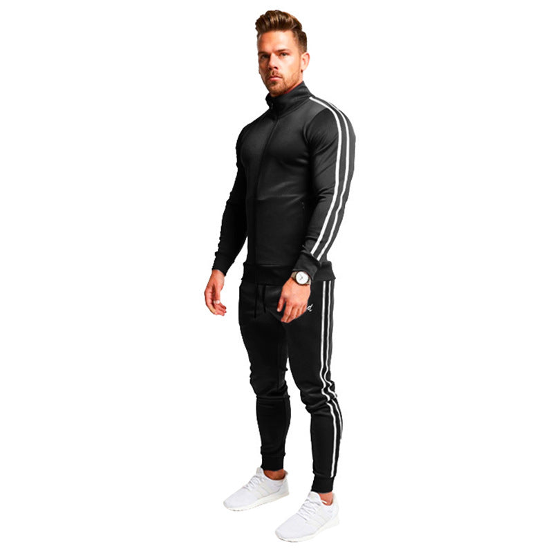 Herren Athletischer Slim-Fit Trainingsanzug mit Stehkragen, Zip-Jacke und Jogger mit Seitenstreifen Shop Nory