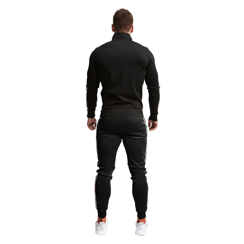 Herren Athletischer Slim-Fit Trainingsanzug mit Stehkragen, Zip-Jacke und Jogger mit Seitenstreifen Shop Nory