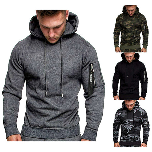 Herren Slim-Fit Kapuzenpullover mit Ärmeltasche und Reißverschluss-Detail Shop Nory