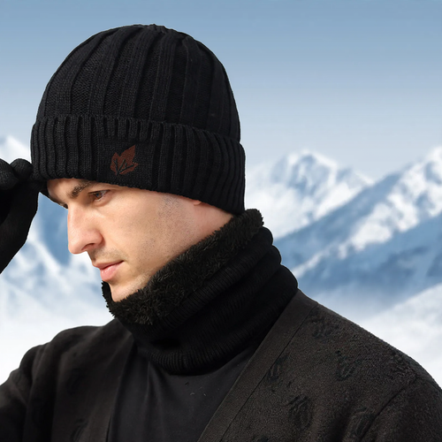Strickmütze und Nackenschutz Set, gefüttert, für Herren