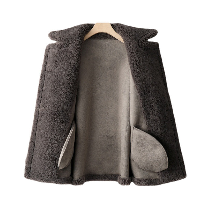 Damen-Mantel aus Lammfellimitat, mittellang, Teddy-Optik