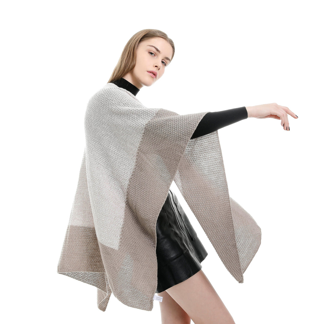 Damen Offene Strick‑Ruana mit Wasserfall‑Saum und Blockstreifen Shop Nory