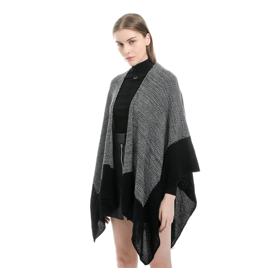 Damen Offene Strick‑Ruana mit Wasserfall‑Saum und Blockstreifen Shop Nory