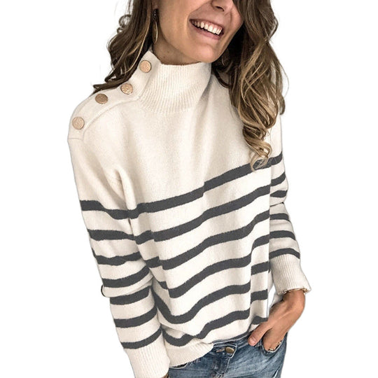Damen lässiger Pullover mit modernem Stehkragen und dekorativen Knöpfen