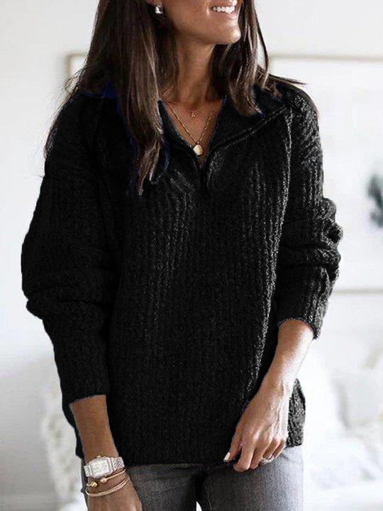 Damen nan grober Strickpullover mit halbem Reißverschluss, Stehkragen und relaxed Fit Shop Nory