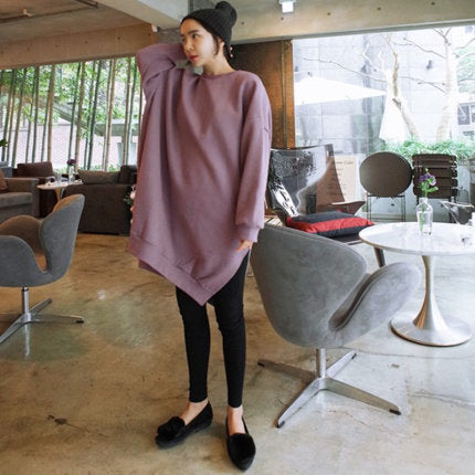 Damen Oversized-Sweatkleid mit gerippten Bündchen, Rundhalsausschnitt und verlängertem Rückensaum Shop Nory
