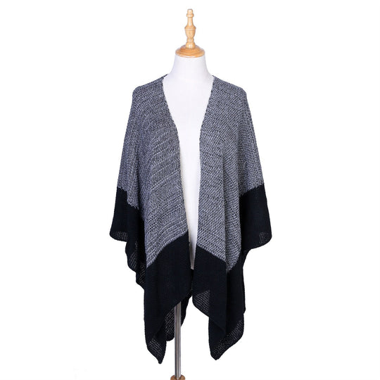 Damen Offene Strick‑Ruana mit Wasserfall‑Saum und Blockstreifen Shop Nory