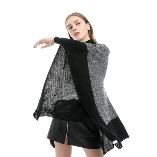 Damen Offene Strick‑Ruana mit Wasserfall‑Saum und Blockstreifen Shop Nory