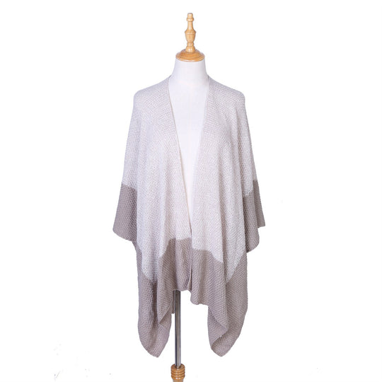 Damen Offene Strick‑Ruana mit Wasserfall‑Saum und Blockstreifen Shop Nory