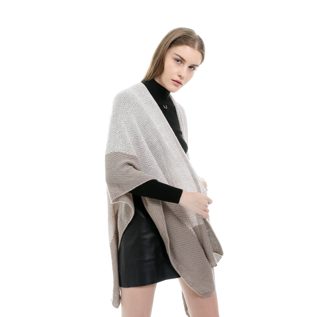 Damen Offene Strick‑Ruana mit Wasserfall‑Saum und Blockstreifen Shop Nory