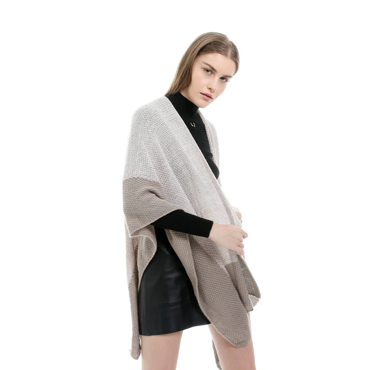 Damen Offene Strick‑Ruana mit Wasserfall‑Saum und Blockstreifen Shop Nory