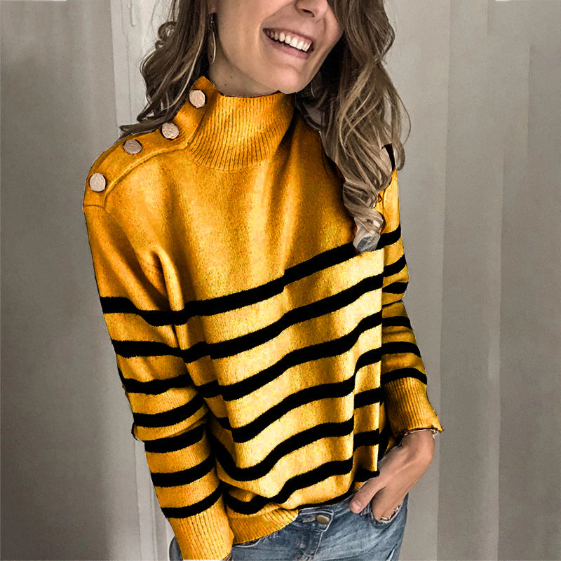 Damen lässiger Pullover mit modernem Stehkragen und dekorativen Knöpfen