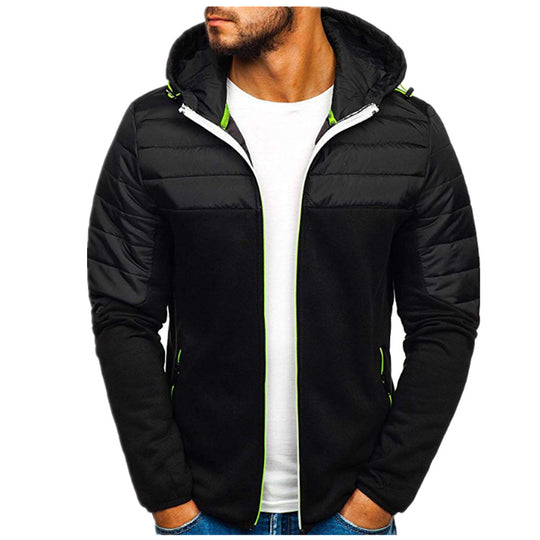 Herren gesteppter Kapuzen-Zipcardigan mit wattierter Schulterpartie und Reißverschlusstaschen Shop Nory