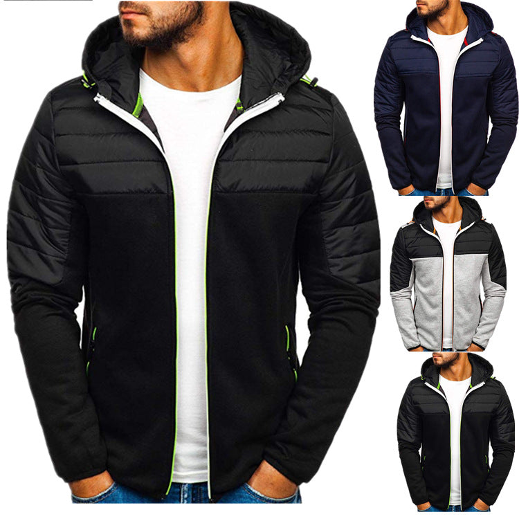 Herren gesteppter Kapuzen-Zipcardigan mit wattierter Schulterpartie und Reißverschlusstaschen Shop Nory