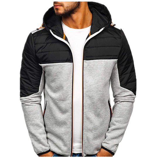 Herren gesteppter Kapuzen-Zipcardigan mit wattierter Schulterpartie und Reißverschlusstaschen Shop Nory