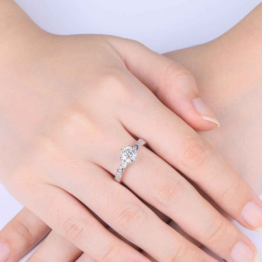 Damen Ring mit funkelndem Kristall und elegantem Hexagon-Design Shop Nory