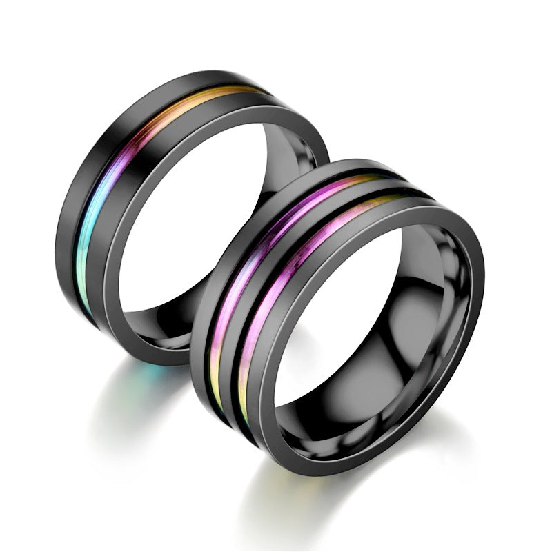 Herren Ring mit modernem, schwarzem Design und farbiger Akzentlinie Shop Nory