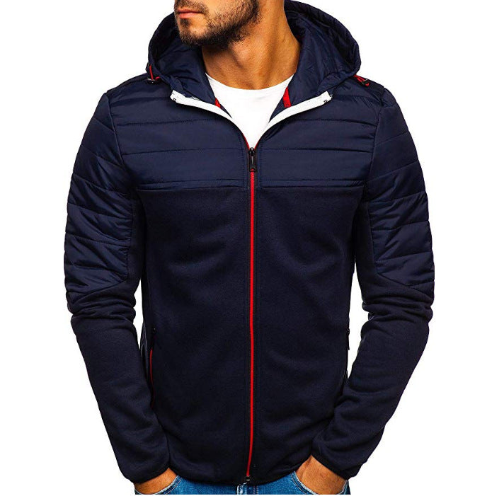 Herren gesteppter Kapuzen-Zipcardigan mit wattierter Schulterpartie und Reißverschlusstaschen Shop Nory