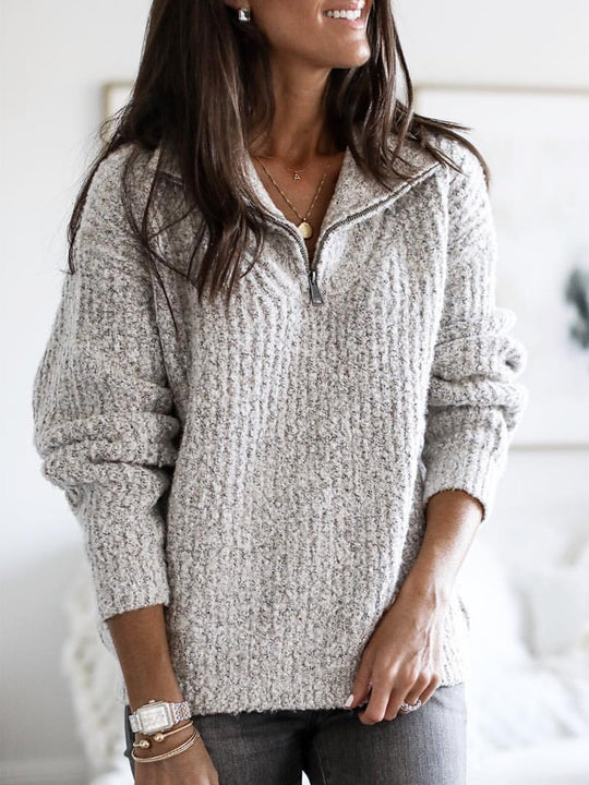 Damen nan grober Strickpullover mit halbem Reißverschluss, Stehkragen und relaxed Fit Shop Nory