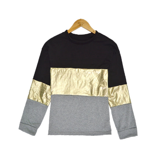 Damen Oversize Sweatshirt mit Metallic-Blockstreifen & Rundhalsausschnitt Shop Nory