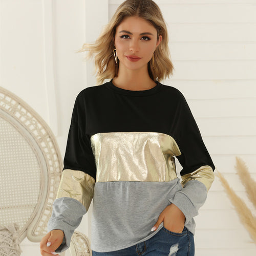 Damen Oversize Sweatshirt mit Metallic-Blockstreifen & Rundhalsausschnitt Shop Nory