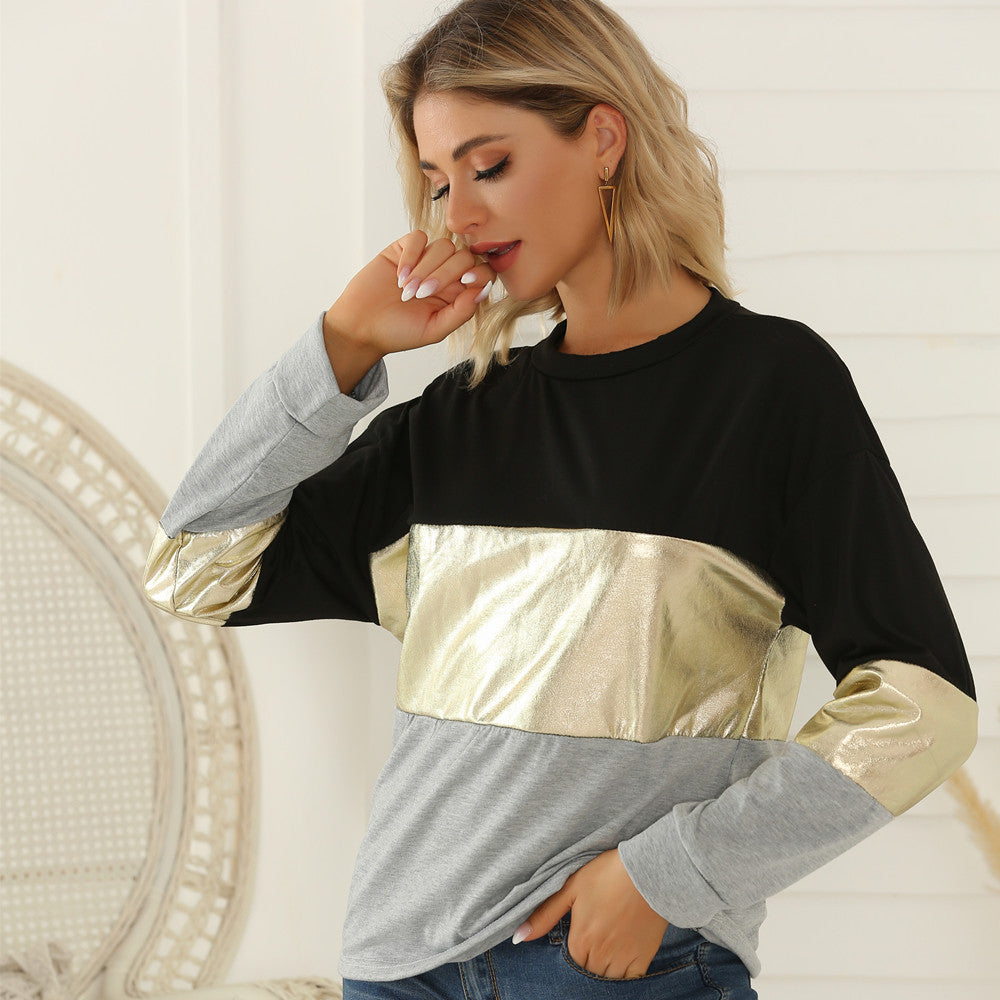 Damen Oversize Sweatshirt mit Metallic-Blockstreifen & Rundhalsausschnitt Shop Nory