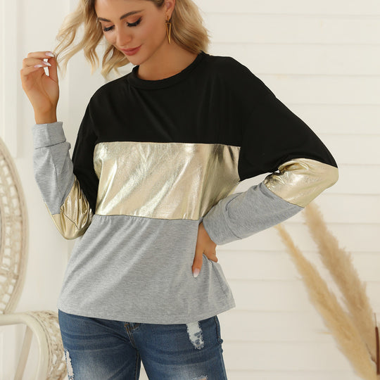 Damen Oversize Sweatshirt mit Metallic-Blockstreifen & Rundhalsausschnitt Shop Nory
