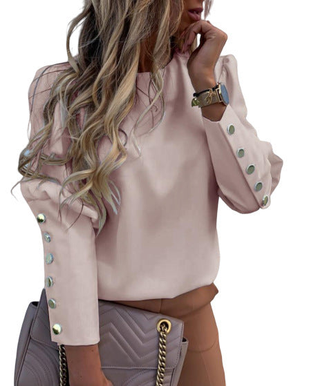 Damen elegante Bluse mit modischen Knopfdetails und lockerer Passform