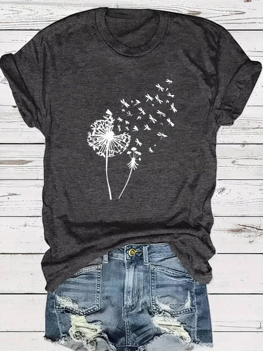 T-Shirt Mit Löwenzahn-Print Und Rundhalsausschnitt