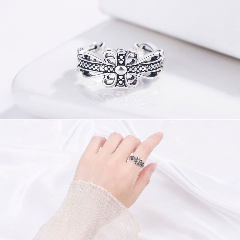 Damen Offener Ring mit kunstvollem Kettenmuster Shop Nory