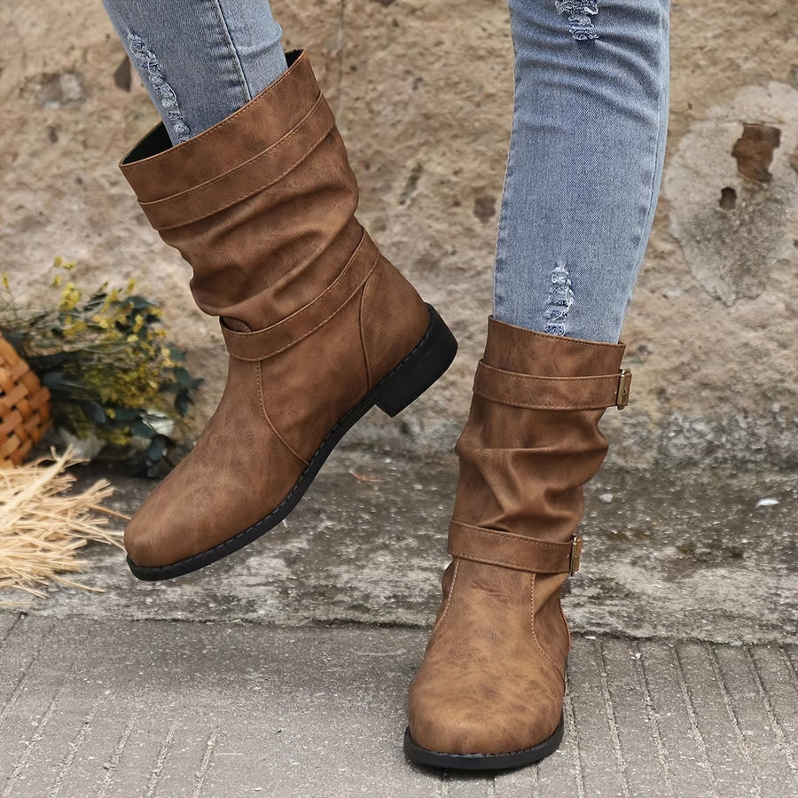 Vintage Schnalle Strap Western Ankle Boots für Frauen
