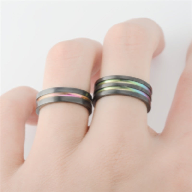 Herren Ring mit modernem, schwarzem Design und farbiger Akzentlinie Shop Nory