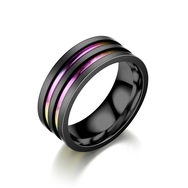 Herren Ring mit modernem, schwarzem Design und farbiger Akzentlinie Shop Nory