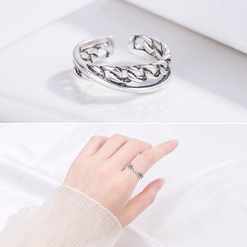 Damen Offener Ring mit kunstvollem Kettenmuster Shop Nory