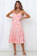 Damen Midi-Kleid mit floralen Rüschen und schwingendem Rock Shopnory