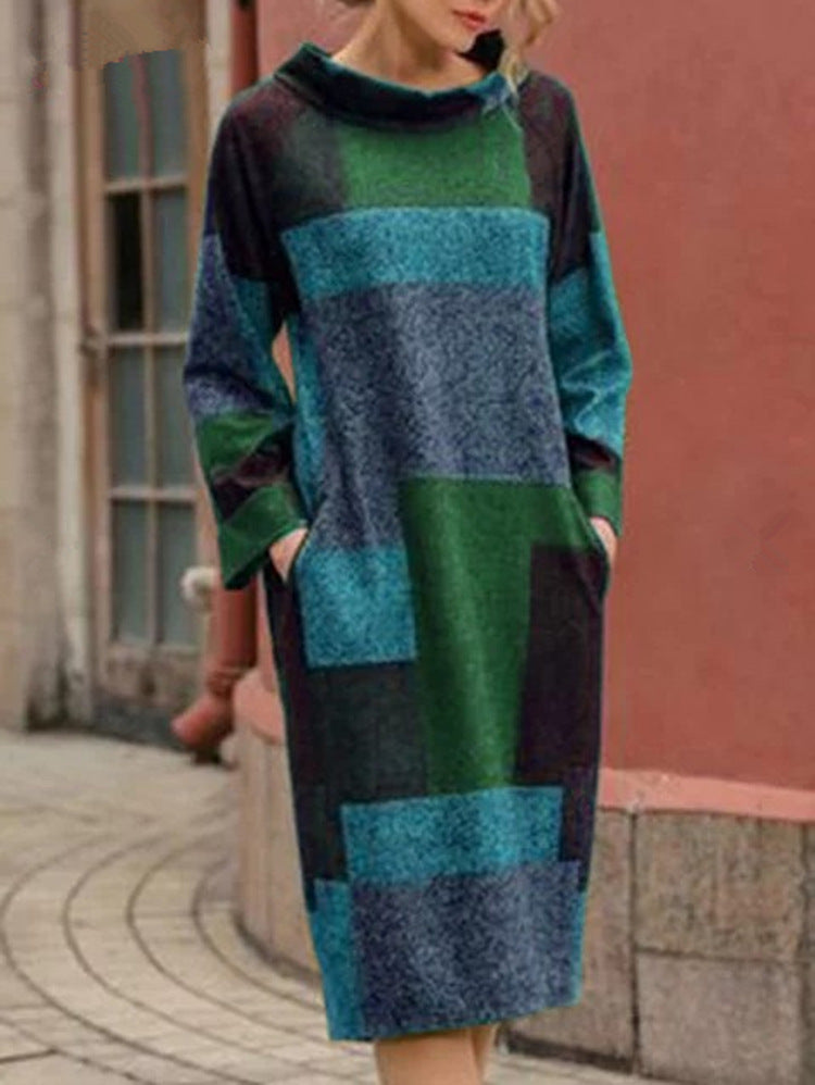Damen Oversized Kleid mit geometrischem Patchwork-Design