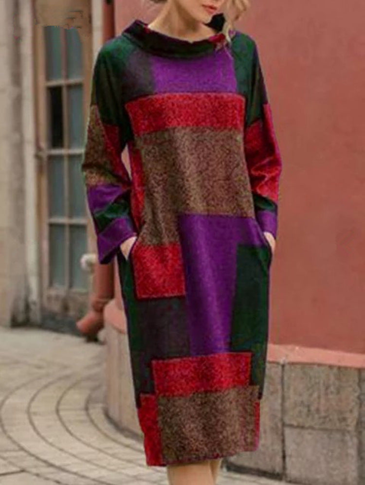 Damen Oversized Kleid mit geometrischem Patchwork-Design