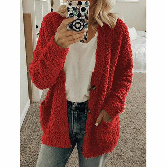 Damen nan locker geschnittener Teddy-Flausch-Cardigan mit dezenter Knopfleiste und aufgesetzten Eingrifftaschen Shop Nory